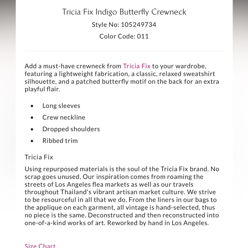 Tricia Fix x Free People Indigo Patchwork Butterfly Crewneck Sweatshirt NWOT - Picture 6 of 8